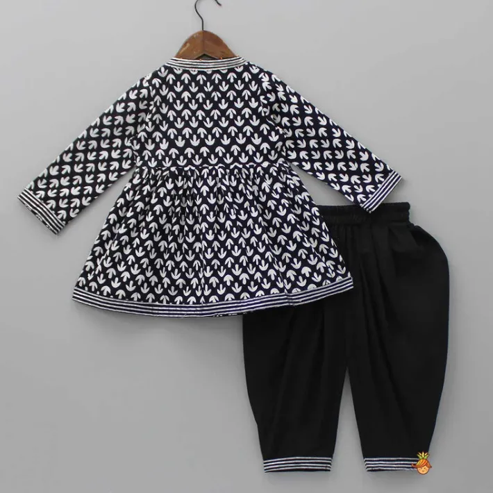 Hot Black And White Angrakha Kurti With Dhoti Twinning Sets | Ethnic Wear