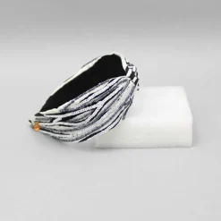 Clearance Black And White Embroidered Knot Detail Hair Band Hair Accessories | Hair Bands