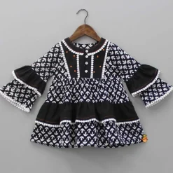 Fashion Black And White Layered Sleeves Kurti Twinning Sets | Ethnic Wear