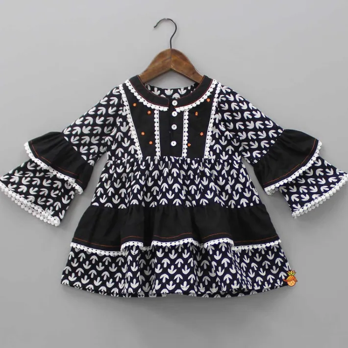 Fashion Black And White Layered Sleeves Kurti Twinning Sets | Ethnic Wear