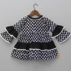 Fashion Black And White Layered Sleeves Kurti Twinning Sets | Ethnic Wear