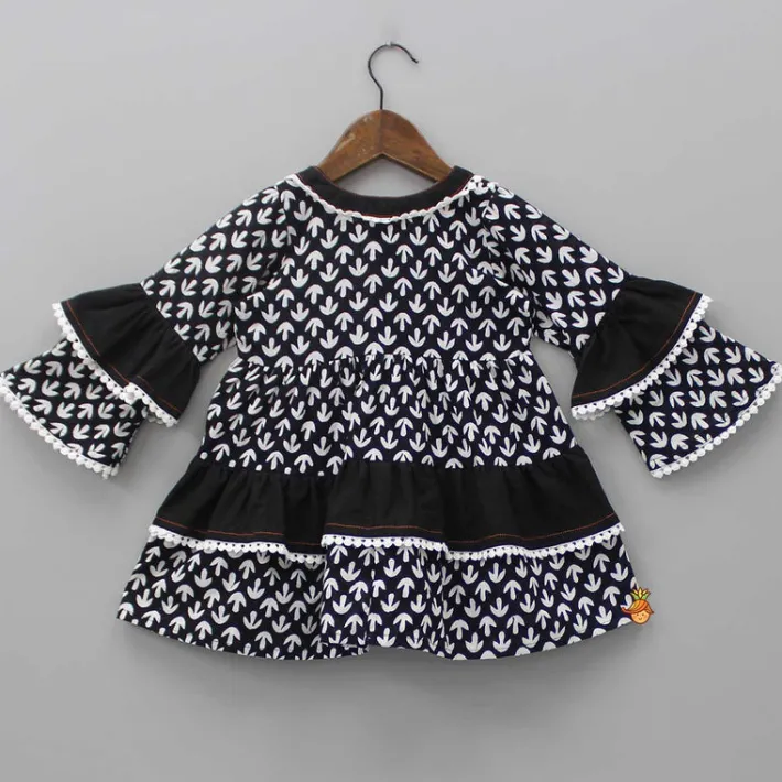 Fashion Black And White Layered Sleeves Kurti Twinning Sets | Ethnic Wear
