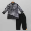 Fashion Black And White Thread Detailed Kurta With Pyjama BOY Twinning Sets | Indian Ethnic Wear