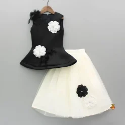 Outlet Black Artificial Flowers Embellished Top And Lehenga Ethnic Wear | Lehengas & Ghagras