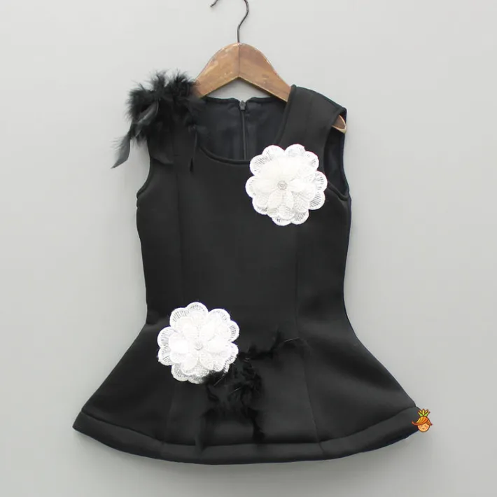 Outlet Black Artificial Flowers Embellished Top And Lehenga Ethnic Wear | Lehengas & Ghagras