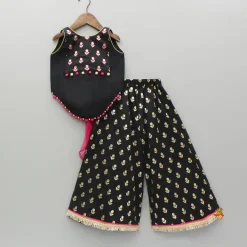 New Black Chanderi Embroidered Top And Palazzo With Dupatta Ethnic Wear | Palazzos & Shararas