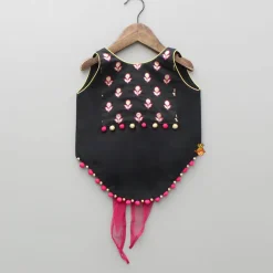 New Black Chanderi Embroidered Top And Palazzo With Dupatta Ethnic Wear | Palazzos & Shararas