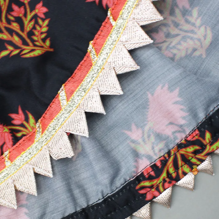 Best Black Cotton Floral Printed Kurti And Sharara With Net Dupatta Ethnic Wear | Palazzos & Shararas