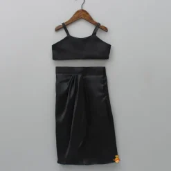 Fashion Black Crop Top With Sequined Scalloped Cape And Dhoti Style Skirt Ethnic Wear | Dhotis & Patialas