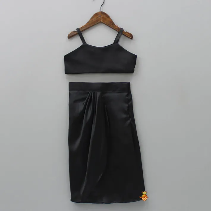 Fashion Black Crop Top With Sequined Scalloped Cape And Dhoti Style Skirt Ethnic Wear | Dhotis & Patialas