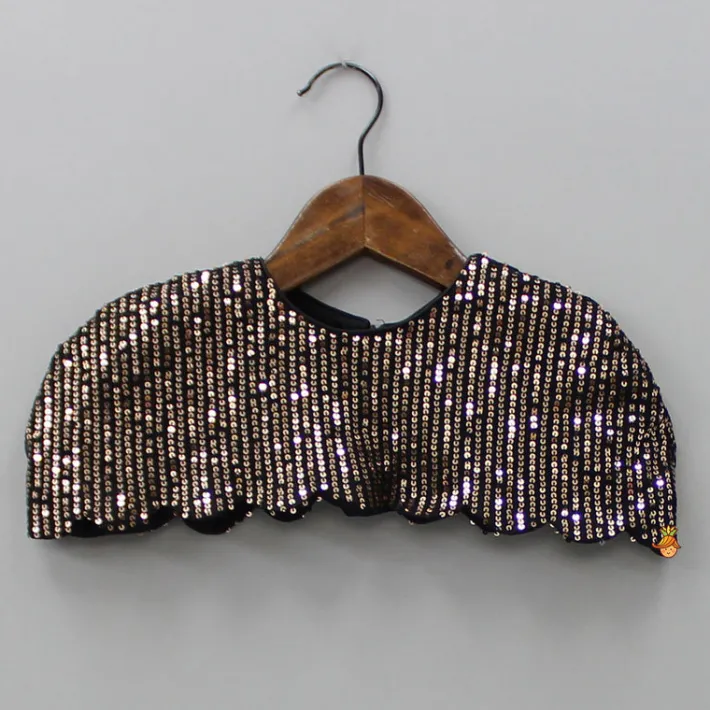 Fashion Black Crop Top With Sequined Scalloped Cape And Dhoti Style Skirt Ethnic Wear | Dhotis & Patialas
