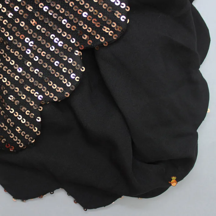 Fashion Black Crop Top With Sequined Scalloped Cape And Dhoti Style Skirt Ethnic Wear | Dhotis & Patialas