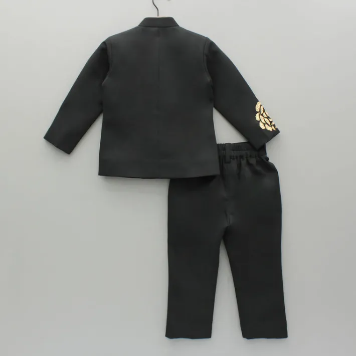 Sale Black Embroidered Applique Work Sherwani And Pant BOY Indian Ethnic Wear | Sherwani Sets