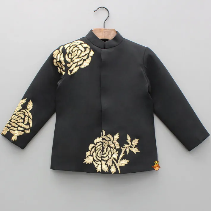 Sale Black Embroidered Applique Work Sherwani And Pant BOY Indian Ethnic Wear | Sherwani Sets