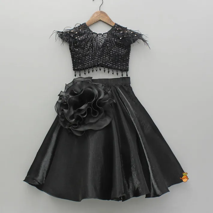 Discount Black Embroidered Embellished Top And Lehenga Ethnic Wear | Lehengas & Ghagras