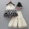 Fashion Black Embroidered Faux Mirror Work Strappy Kurti And Sharara With Net Dupatta Ethnic Wear | Palazzos & Shararas