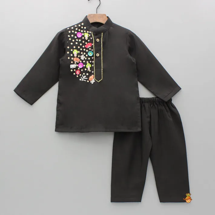 Discount Black Embroidered Kurta And Pyjama BOY Indian Ethnic Wear | Ethnic Sets