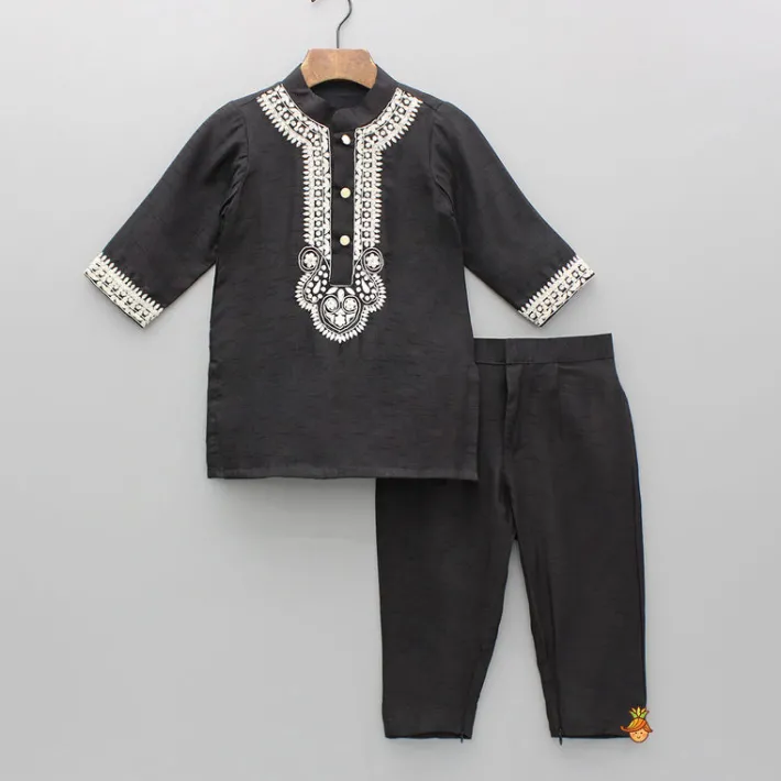 Hot Black Embroidered Kurta And Pyjama BOY Indian Ethnic Wear | Ethnic Sets