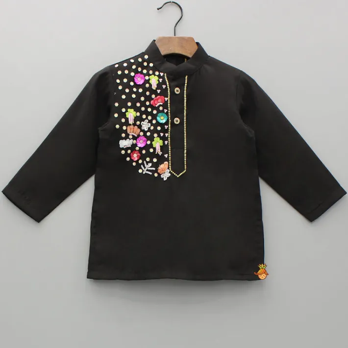 Discount Black Embroidered Kurta And Pyjama BOY Indian Ethnic Wear | Ethnic Sets