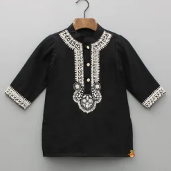 Hot Black Embroidered Kurta And Pyjama BOY Indian Ethnic Wear | Ethnic Sets