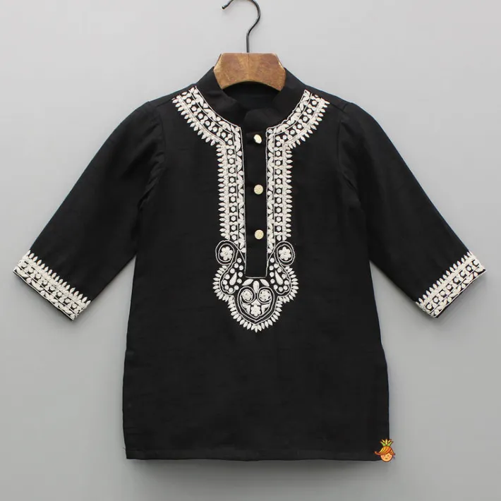 Hot Black Embroidered Kurta And Pyjama BOY Indian Ethnic Wear | Ethnic Sets
