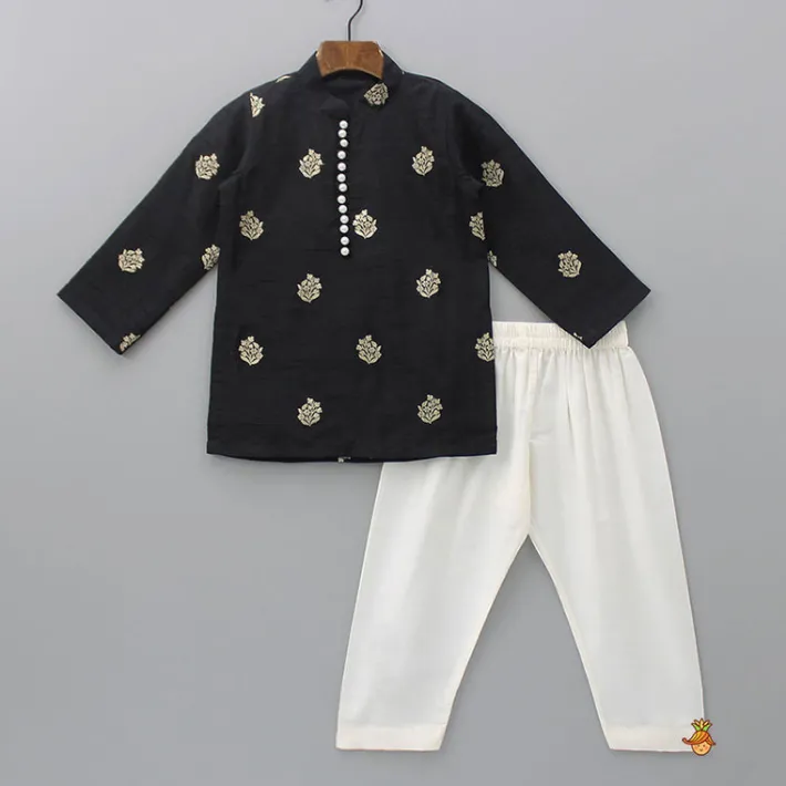 Discount Black Embroidered Kurta With Pyjama BOY Twinning Sets | Indian Ethnic Wear