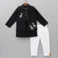 New Black Embroidered Kurta With Jacket And Pyjama BOY Indian Ethnic Wear | Ethnic Sets