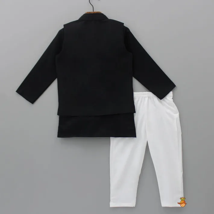 New Black Embroidered Kurta With Jacket And Pyjama BOY Indian Ethnic Wear | Ethnic Sets
