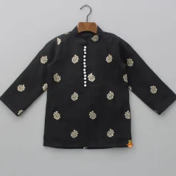 Discount Black Embroidered Kurta With Pyjama BOY Twinning Sets | Indian Ethnic Wear