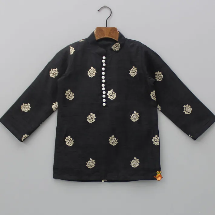 Discount Black Embroidered Kurta With Pyjama BOY Twinning Sets | Indian Ethnic Wear