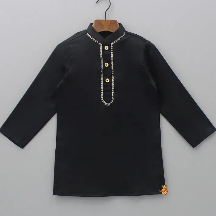 New Black Embroidered Kurta With Jacket And Pyjama BOY Indian Ethnic Wear | Ethnic Sets