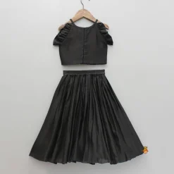 Outlet Black Embroidered Sleeveless Frill Top And Pleated Lehenga Ethnic Wear | Lehengas & Ghagras