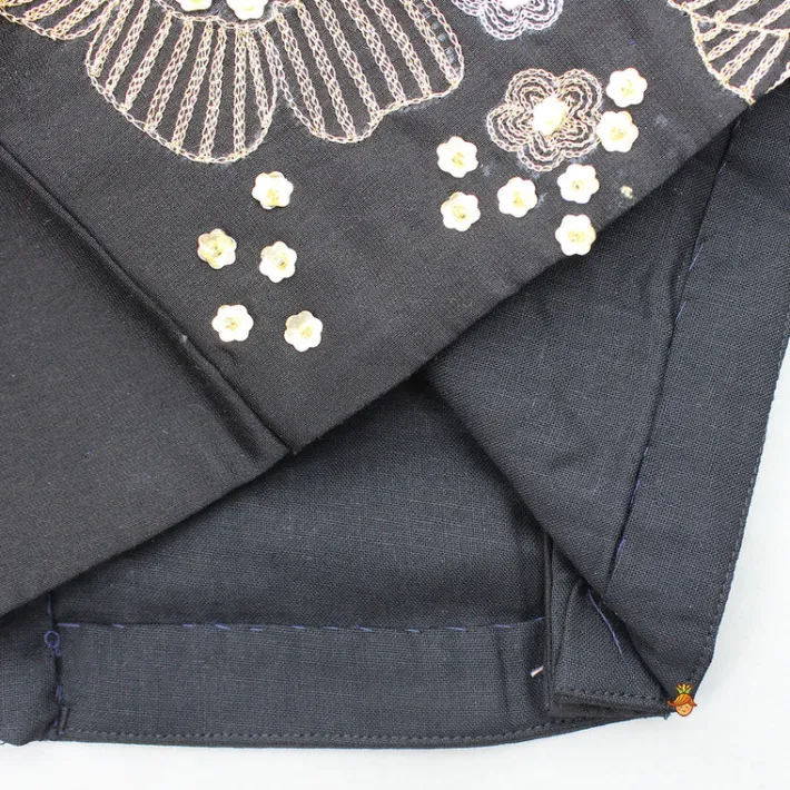 Outlet Black Embroidered Sleeveless Frill Top And Pleated Lehenga Ethnic Wear | Lehengas & Ghagras