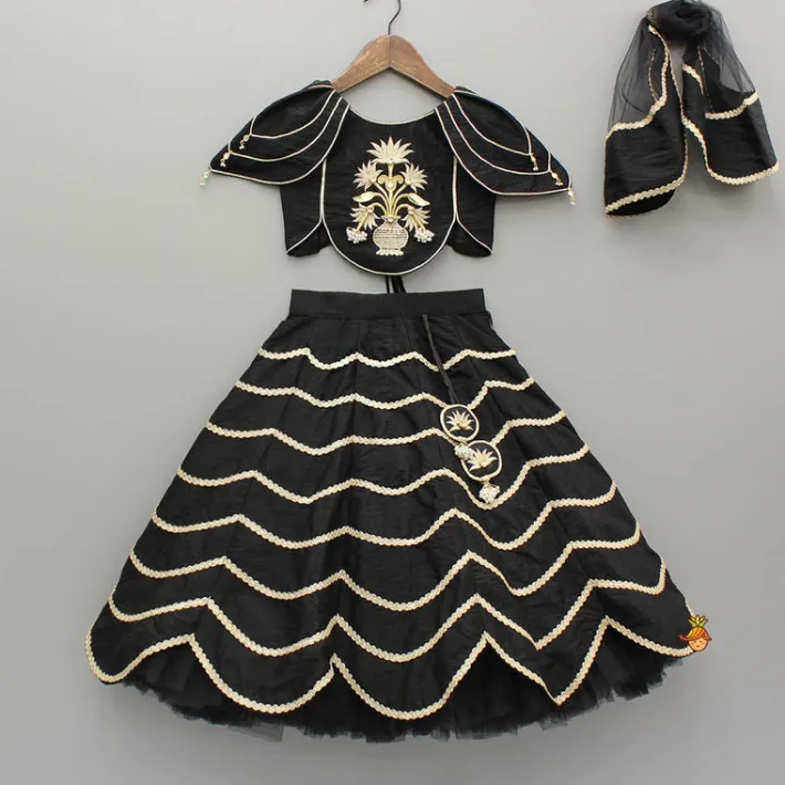 Sale Black Embroidered Top And Lehenga With Dupatta Ethnic Wear | Lehengas & Ghagras