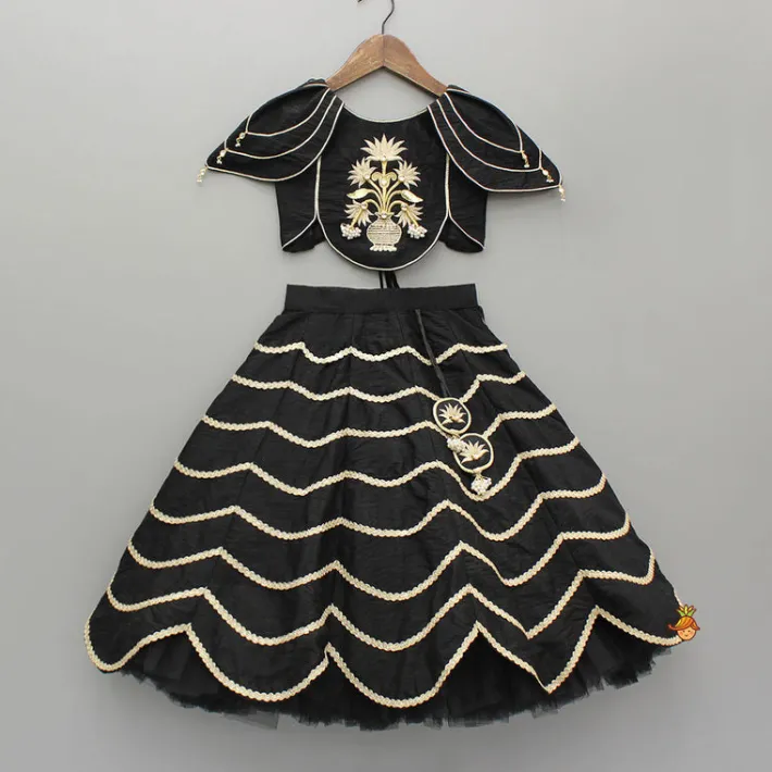 Sale Black Embroidered Top And Lehenga With Dupatta Ethnic Wear | Lehengas & Ghagras