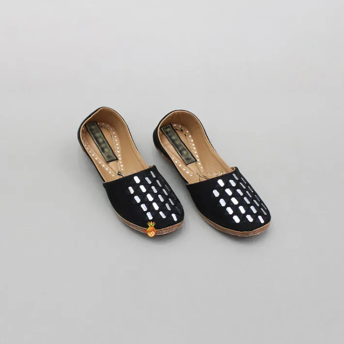Clearance Black Faux Mirror Embroidered Jutti BOY Shoes