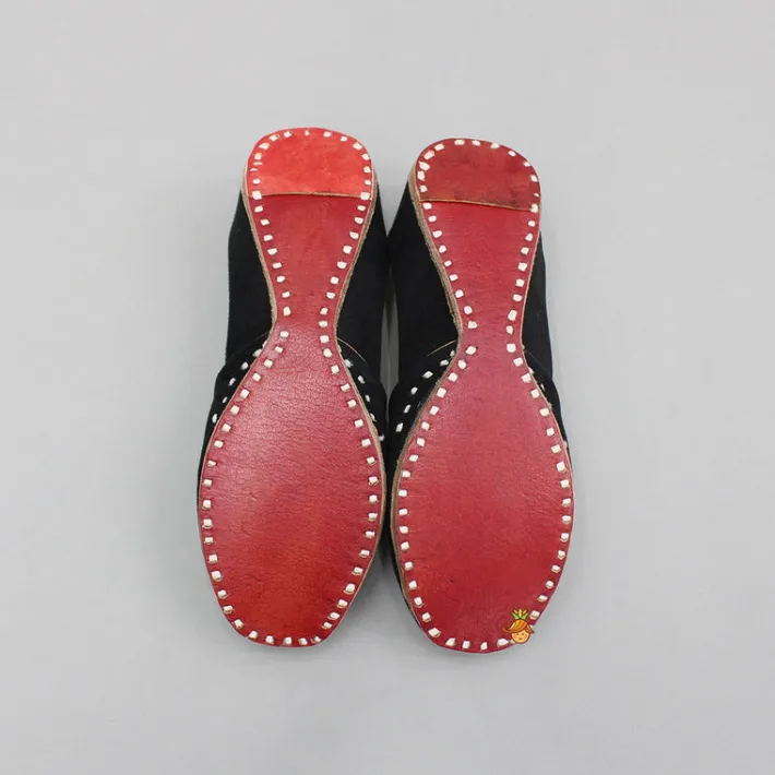 Clearance Black Faux Mirror Embroidered Jutti BOY Shoes