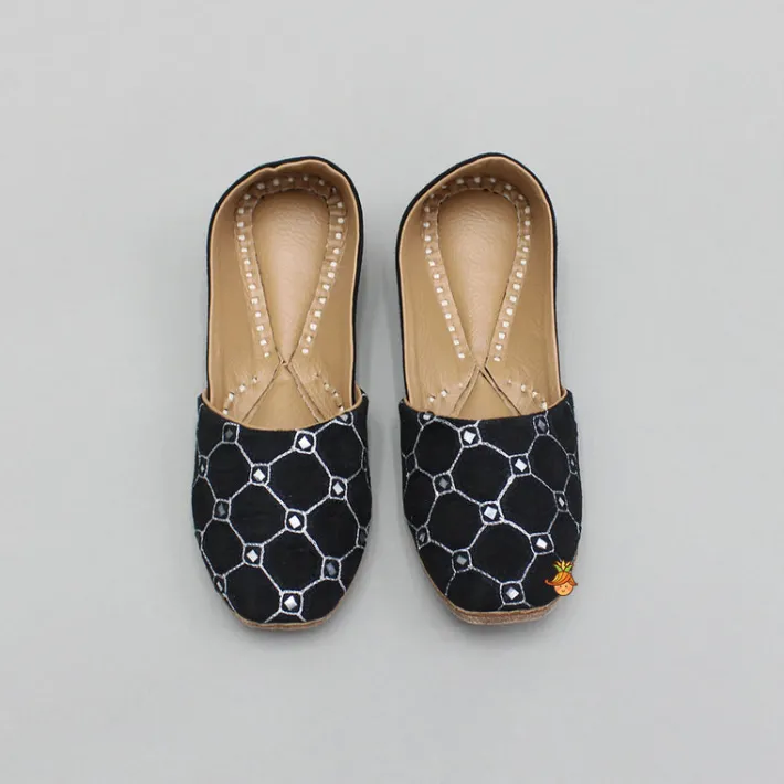 Discount Black Faux Mirror Embroidered Jutti BOY Shoes