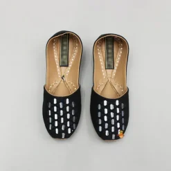 Clearance Black Faux Mirror Embroidered Jutti BOY Shoes
