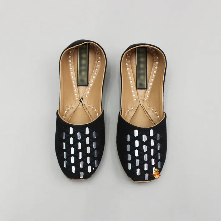 Clearance Black Faux Mirror Embroidered Jutti BOY Shoes
