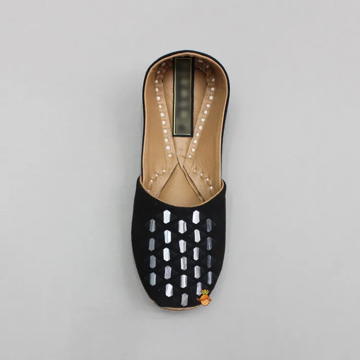 Clearance Black Faux Mirror Embroidered Jutti BOY Shoes