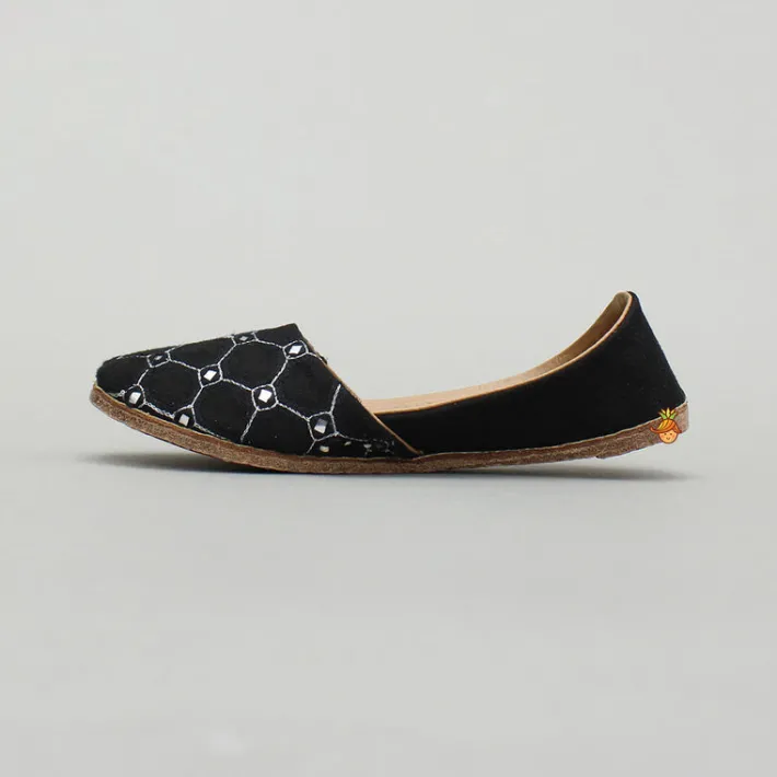Discount Black Faux Mirror Embroidered Jutti BOY Shoes