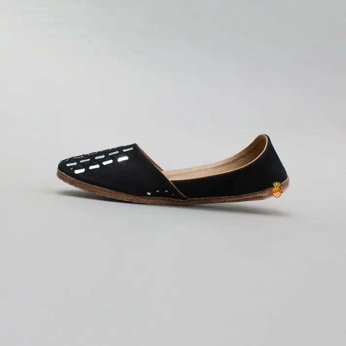 Clearance Black Faux Mirror Embroidered Jutti BOY Shoes