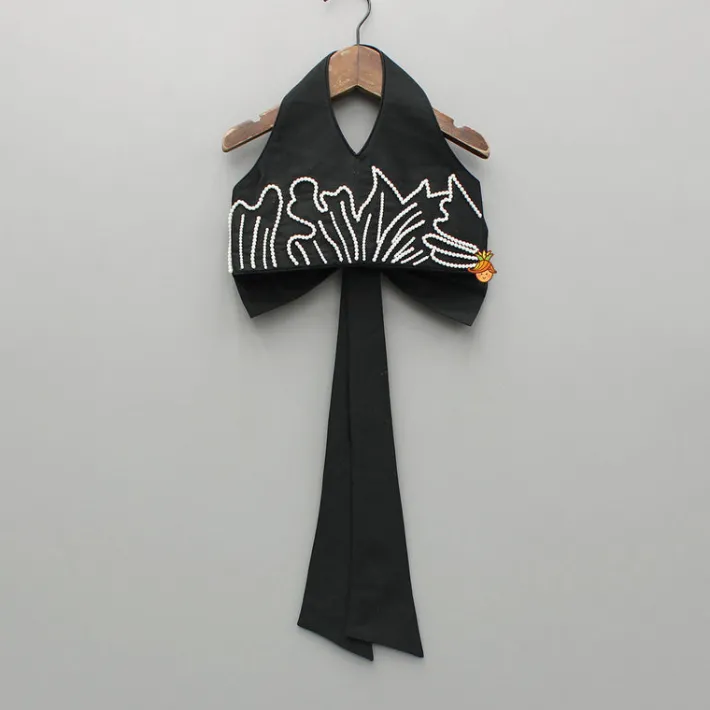 Sale Black Halter Neck Top With Back Bow Detail And Flared Palazzo Ethnic Wear | Palazzos & Shararas