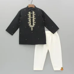 Fashion Black Hand Embroidered Kurta And Pyjama BOY Indian Ethnic Wear | Ethnic Sets