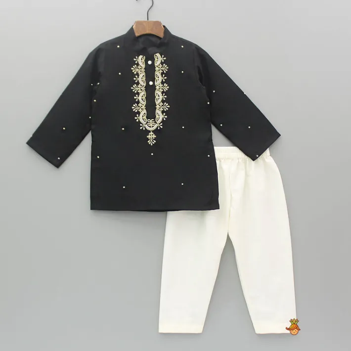 Fashion Black Hand Embroidered Kurta And Pyjama BOY Indian Ethnic Wear | Ethnic Sets
