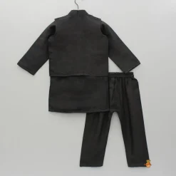 Hot Black Kurta With Embroidered Jacket And Pyjama BOY Indian Ethnic Wear | Ethnic Sets