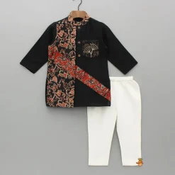 New Black Kurta With Printed Flap And Pyjama BOY Indian Ethnic Wear | Ethnic Sets