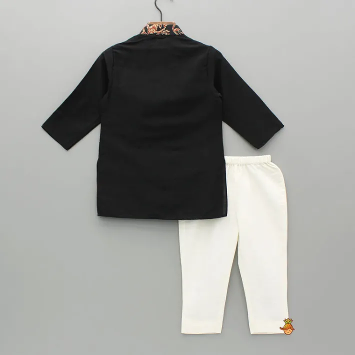 New Black Kurta With Printed Flap And Pyjama BOY Indian Ethnic Wear | Ethnic Sets