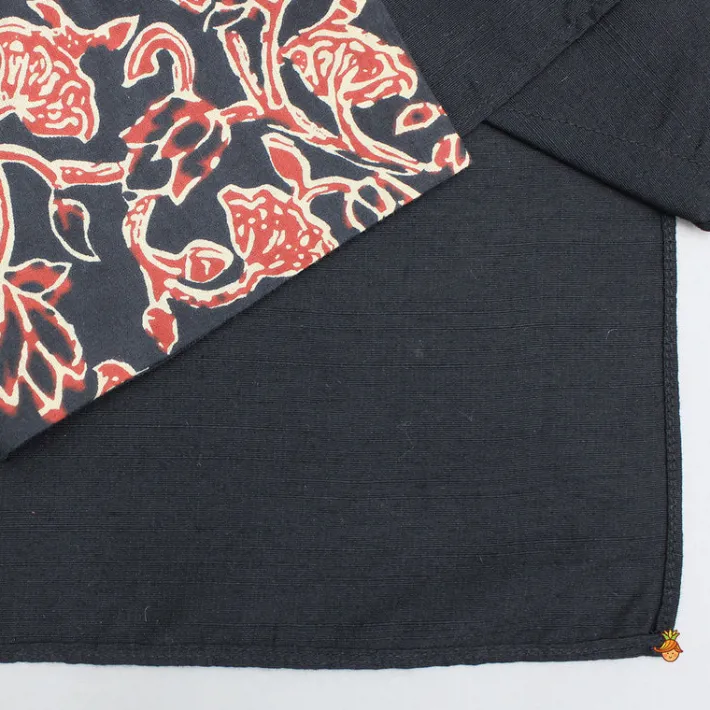 New Black Kurta With Printed Flap And Pyjama BOY Indian Ethnic Wear | Ethnic Sets